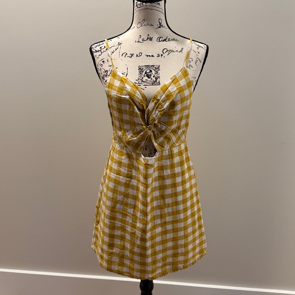 Yellow Gingham Tie-Front Dress
